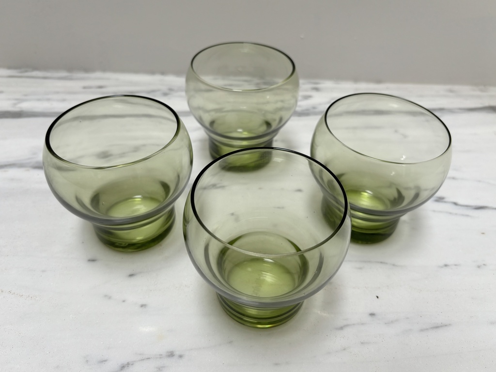 4 verres bulb mint green 70s glassware