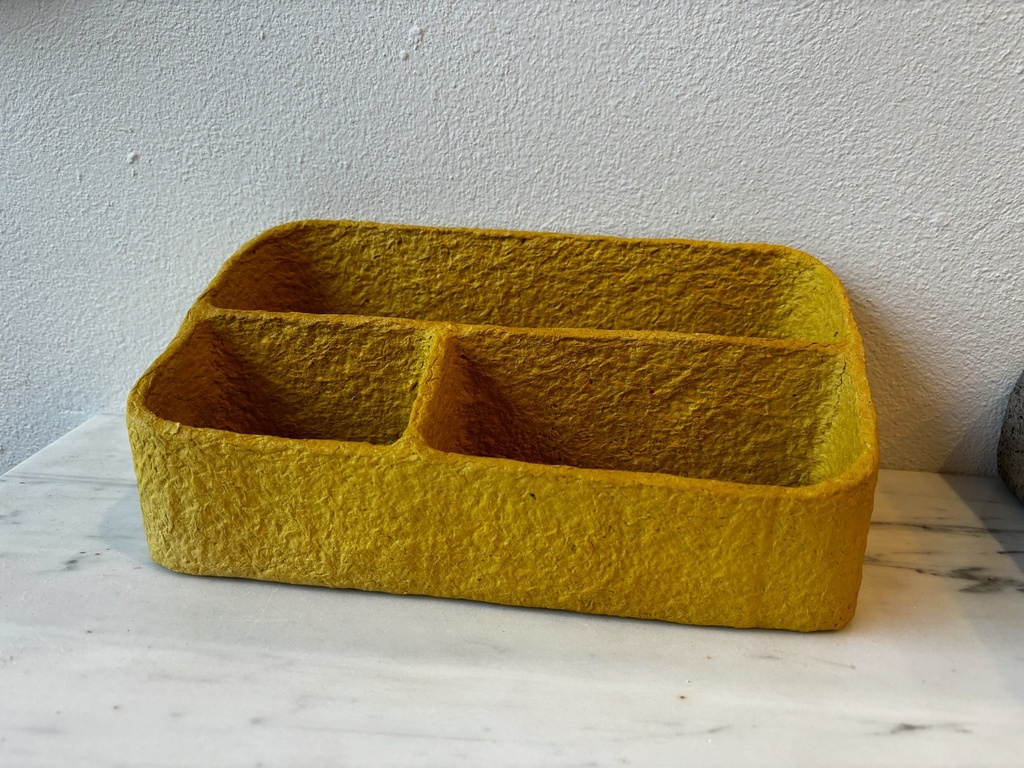 Organisateur bureau papier maché jaune