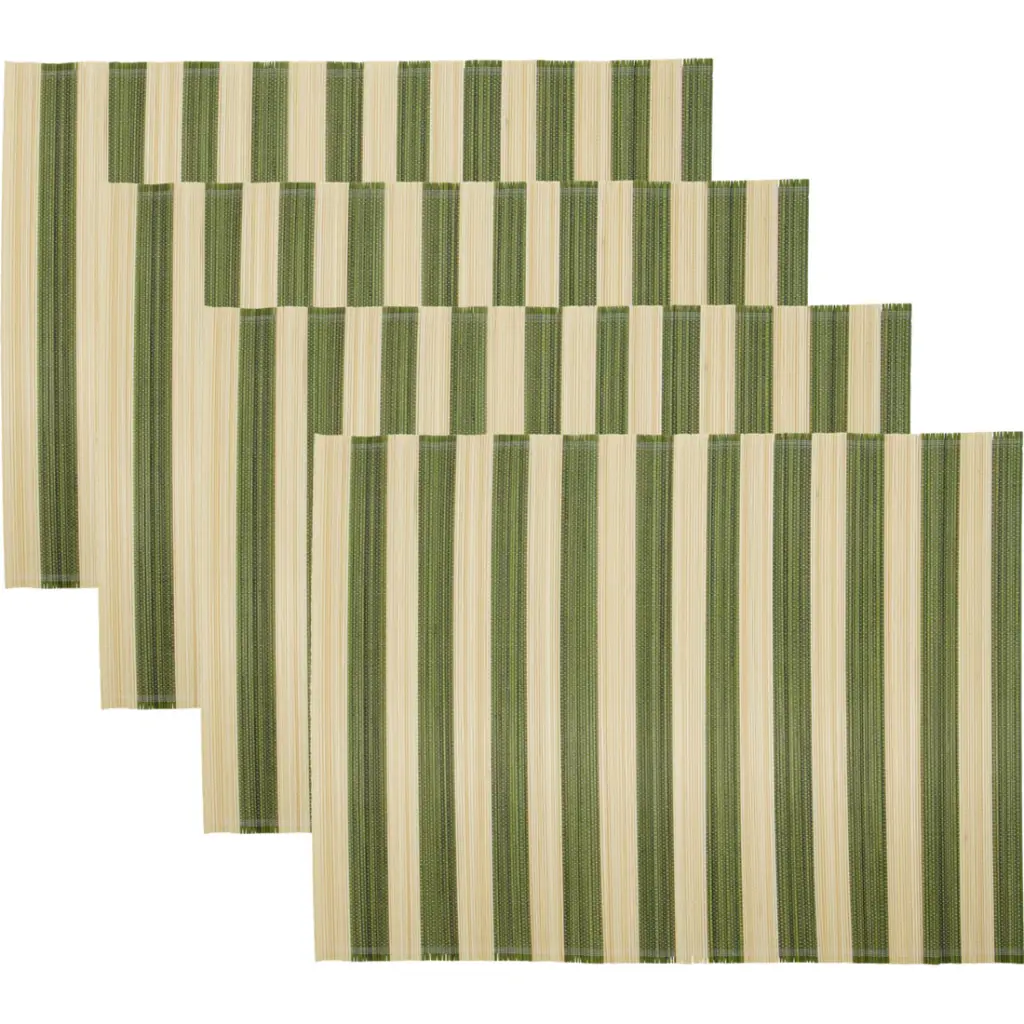 4 sets de table bambou/coton ligné vert/naturel 46cmx35cm