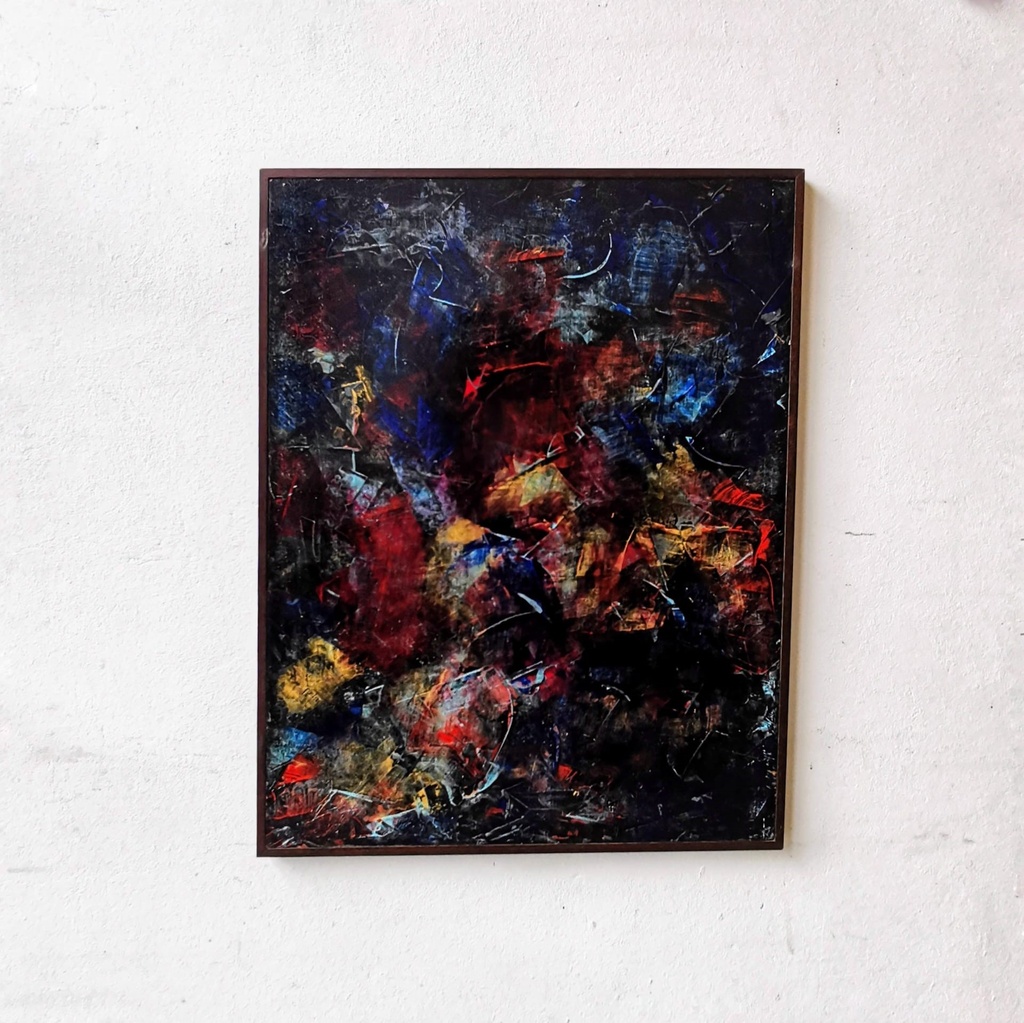 Tableau Abstrait Noir bleu élect doré 67x83