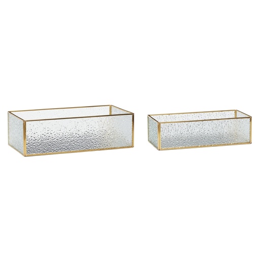 set of 2 glass boxes brass 25x12xh7, 30x16xh9cm